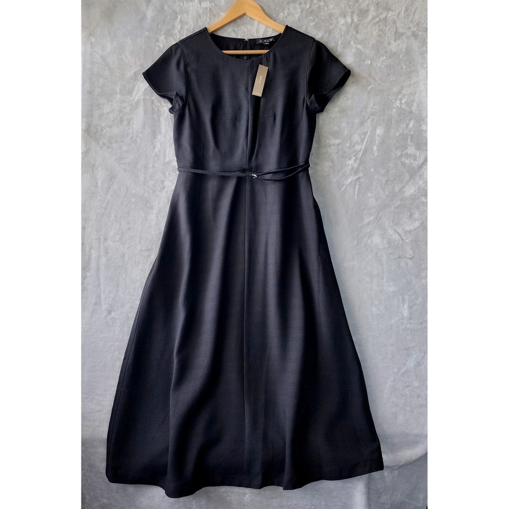J.Crew Dress Womens Size 8 Petite Black Removable Belt Mathilde Luster Canvas 8P